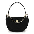 Chanel Velvet Effect Nylon Shiny Crumpled Calfskin Coco Neige Quilted Clutch With Chain Black