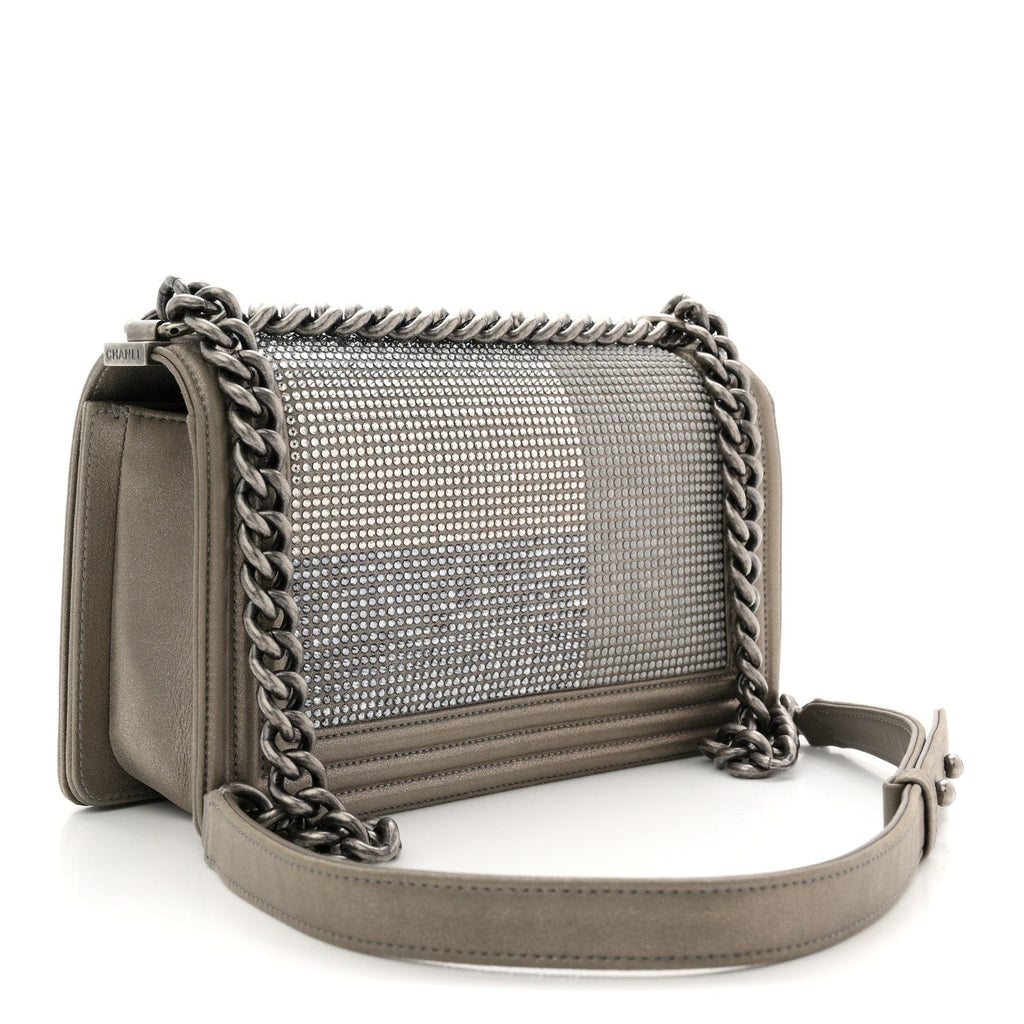 Chanel Iridescent Calfskin Quilted Strass Medium Paris Dallas Boy Flap Dark Khaki