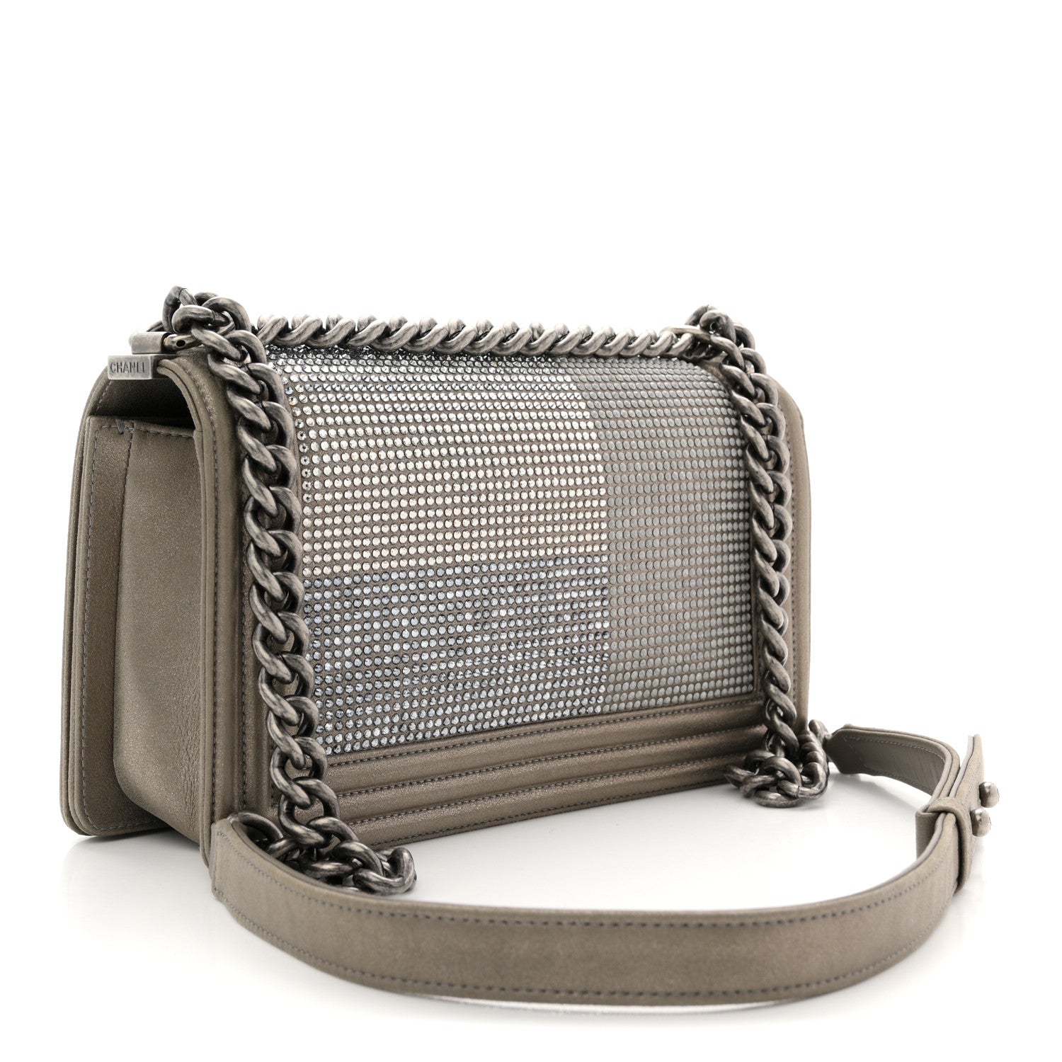 Chanel Iridescent Calfskin Quilted Strass Medium Paris Dallas Boy Flap Dark Khaki