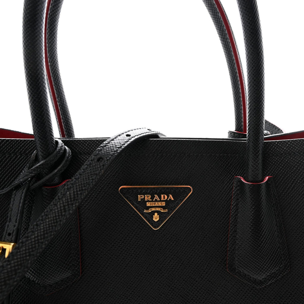 Prada Saffiano Cuir Medium Double Bag Black Fuoco