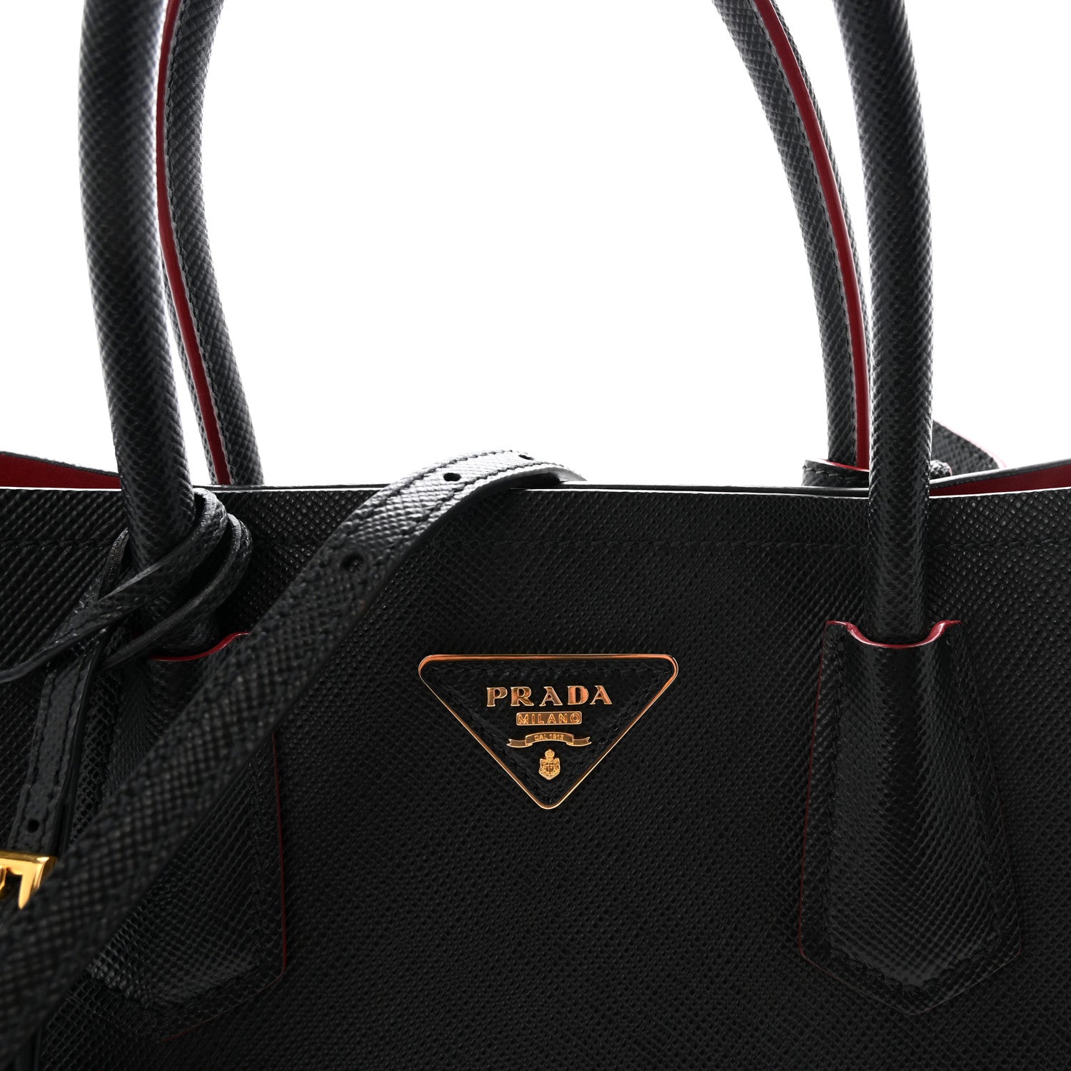 Prada Saffiano Cuir Medium Double Bag Black Fuoco