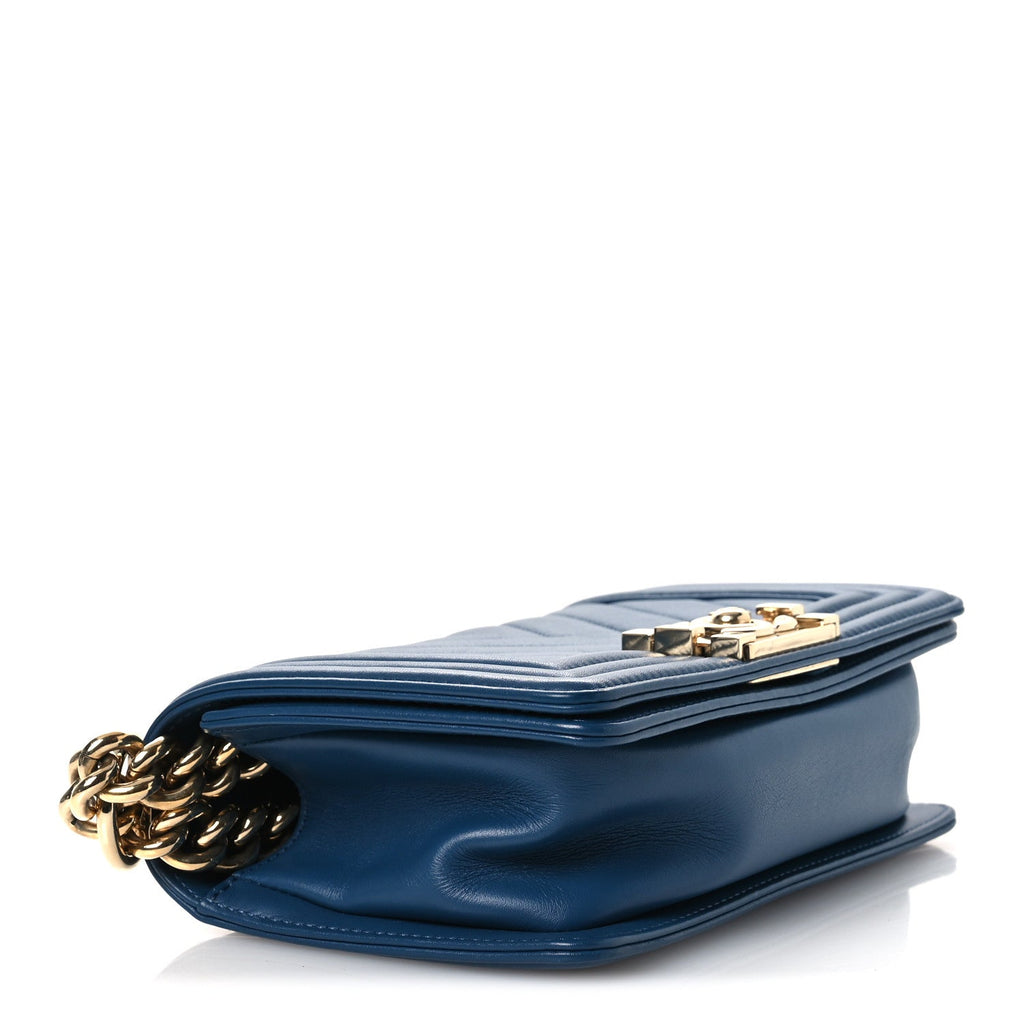 Chanel Calfskin Chevron Quilted Small Boy Flap Blue