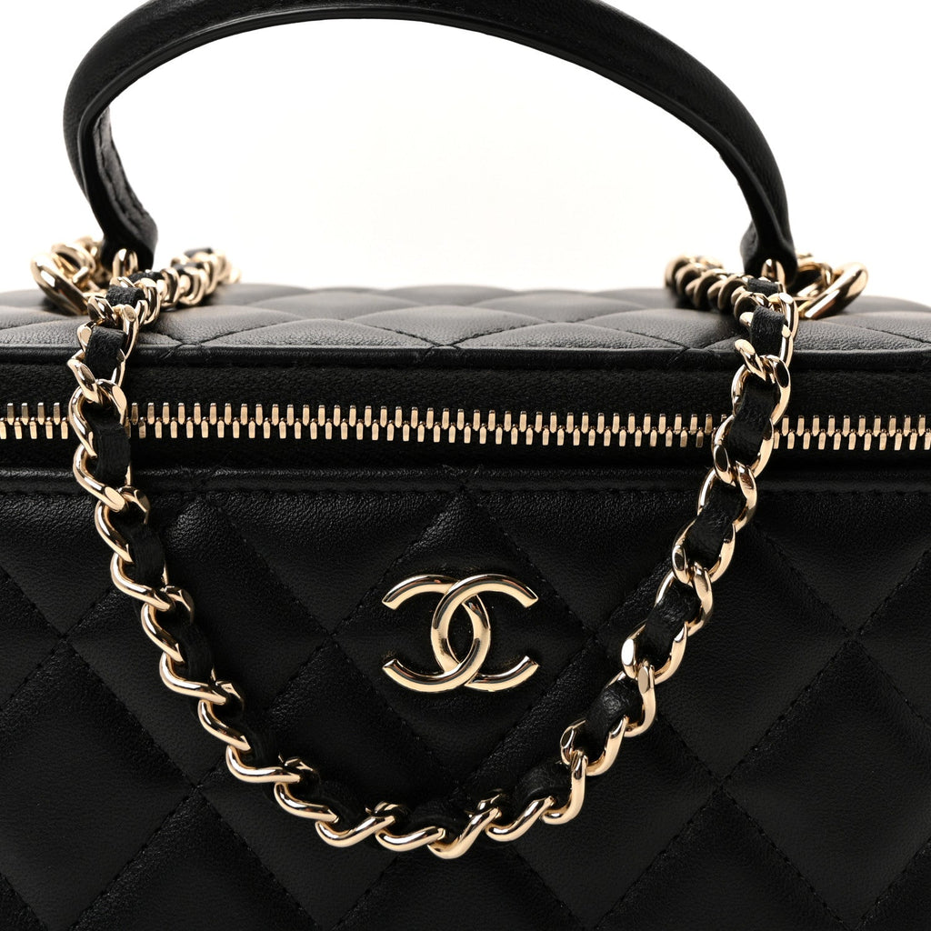 Chanel Lambskin Quilted Small Top Handle Vanity Case With Chain Black