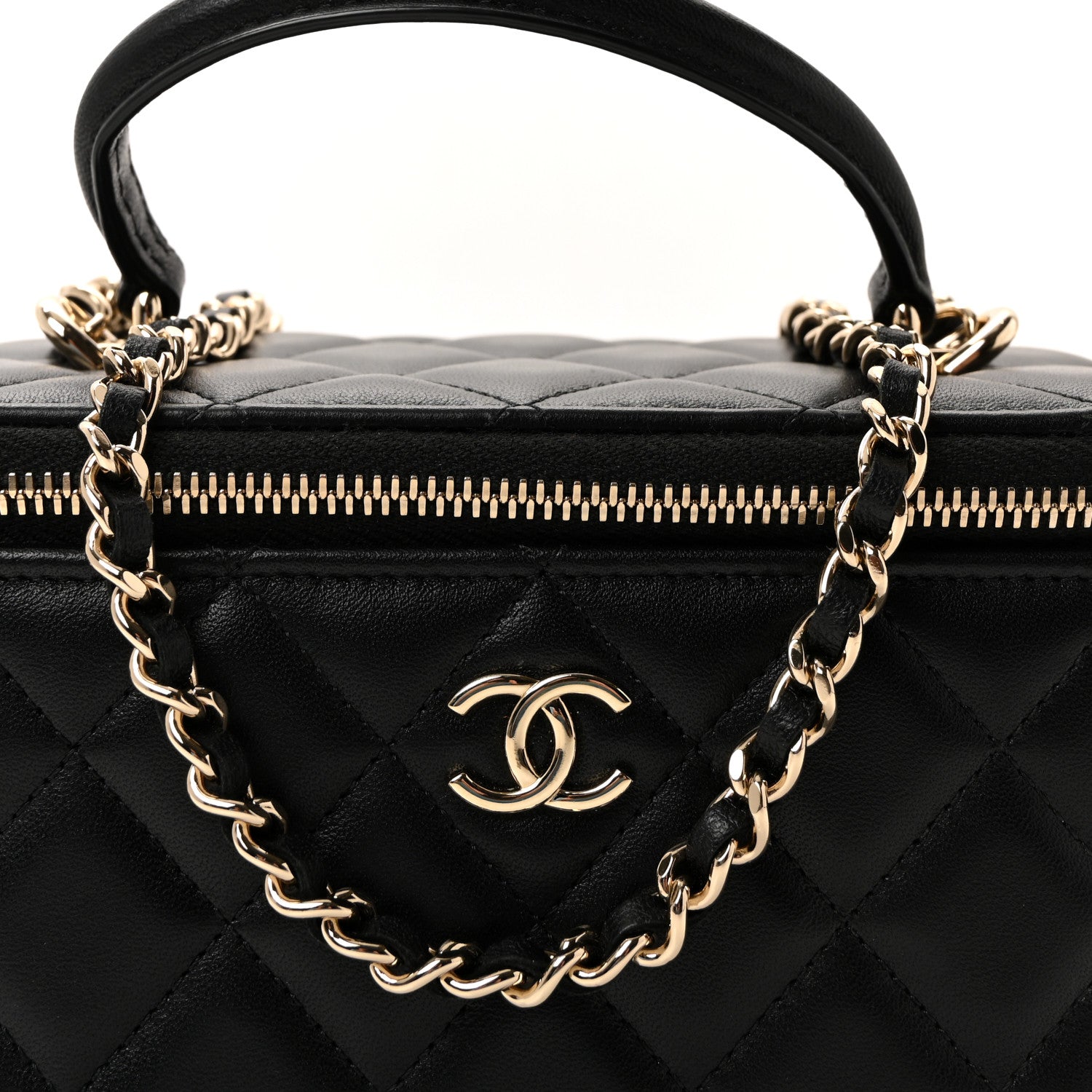 Chanel Lambskin Quilted Small Top Handle Vanity Case With Chain Black