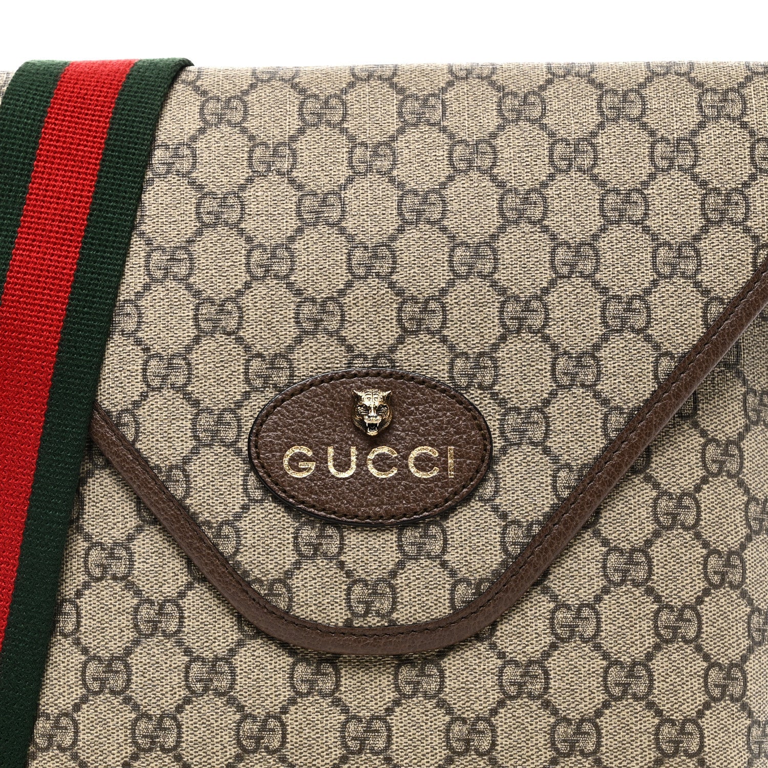 Gucci GG Supreme Monogram Web Medium Neo Vintage Flap Messenger Bag Beige New Acero