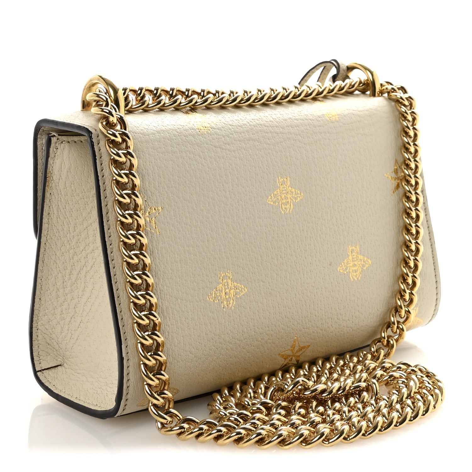 Gucci Grained Calfskin Bee Star Small Padlock Shoulder Bag White