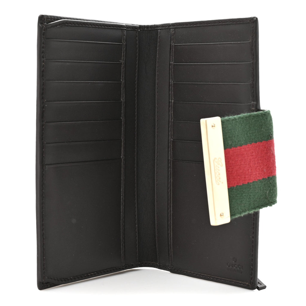 Gucci Monogram Calfskin Ladies Web Continental Wallet Beige Ebony Cocoa