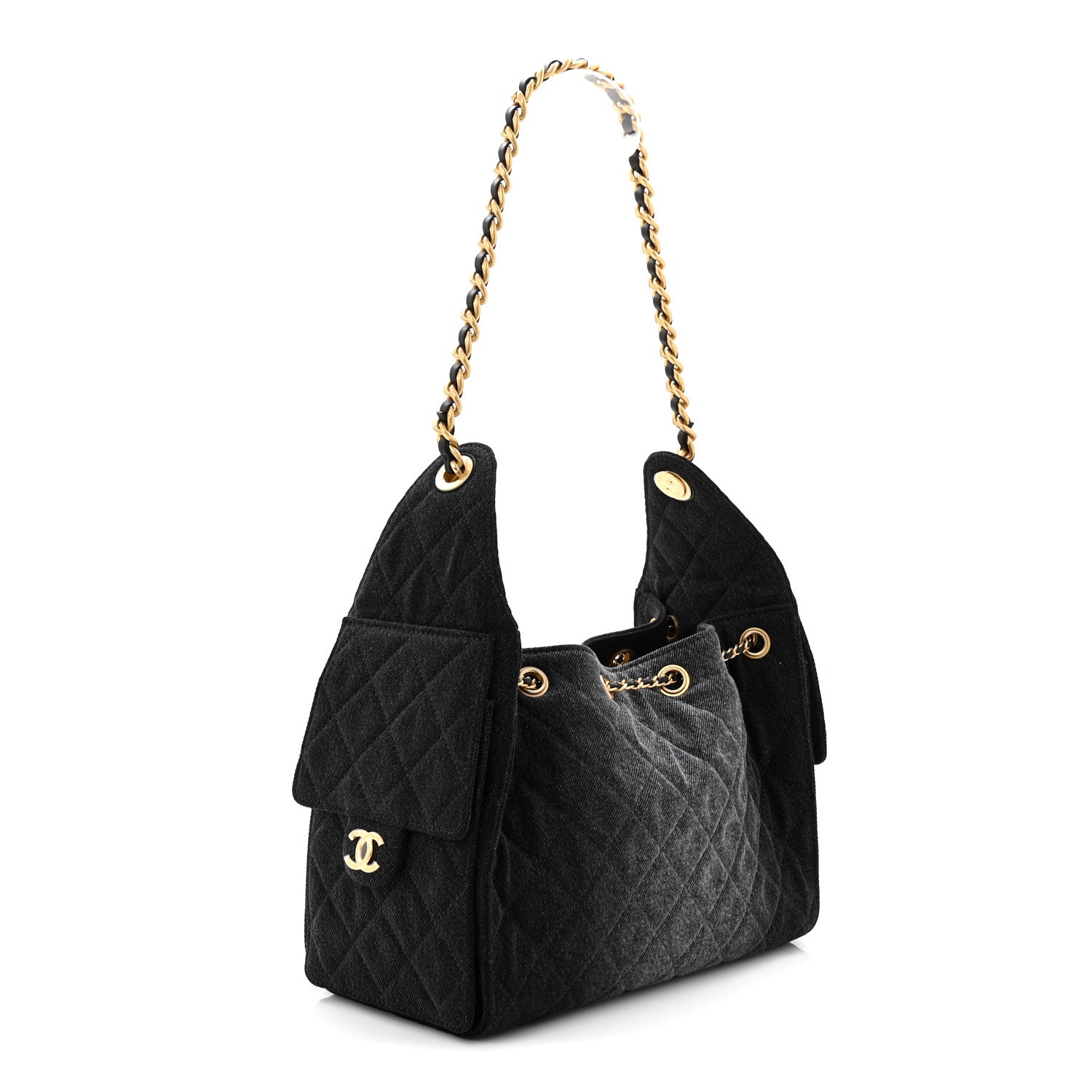 Chanel Washed Denim Quilted Small Chanel 25 Handbag Black