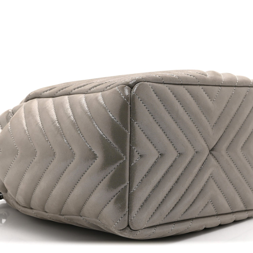 Chanel Iridescent Calfskin Chevron Small Urban Spirit Drawstring Bag Silver
