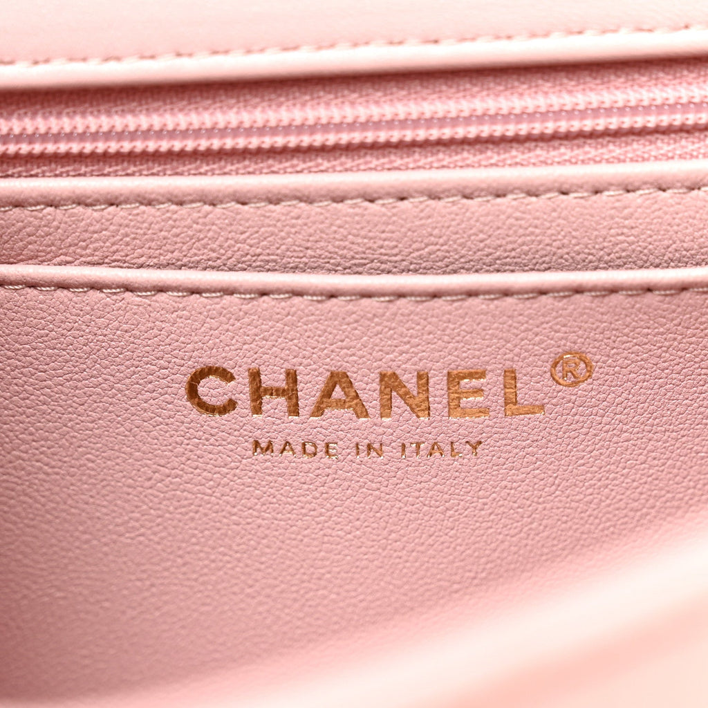 Chanel Lambskin Quilted Mini Top Handle Rectangular Flap Light Pink