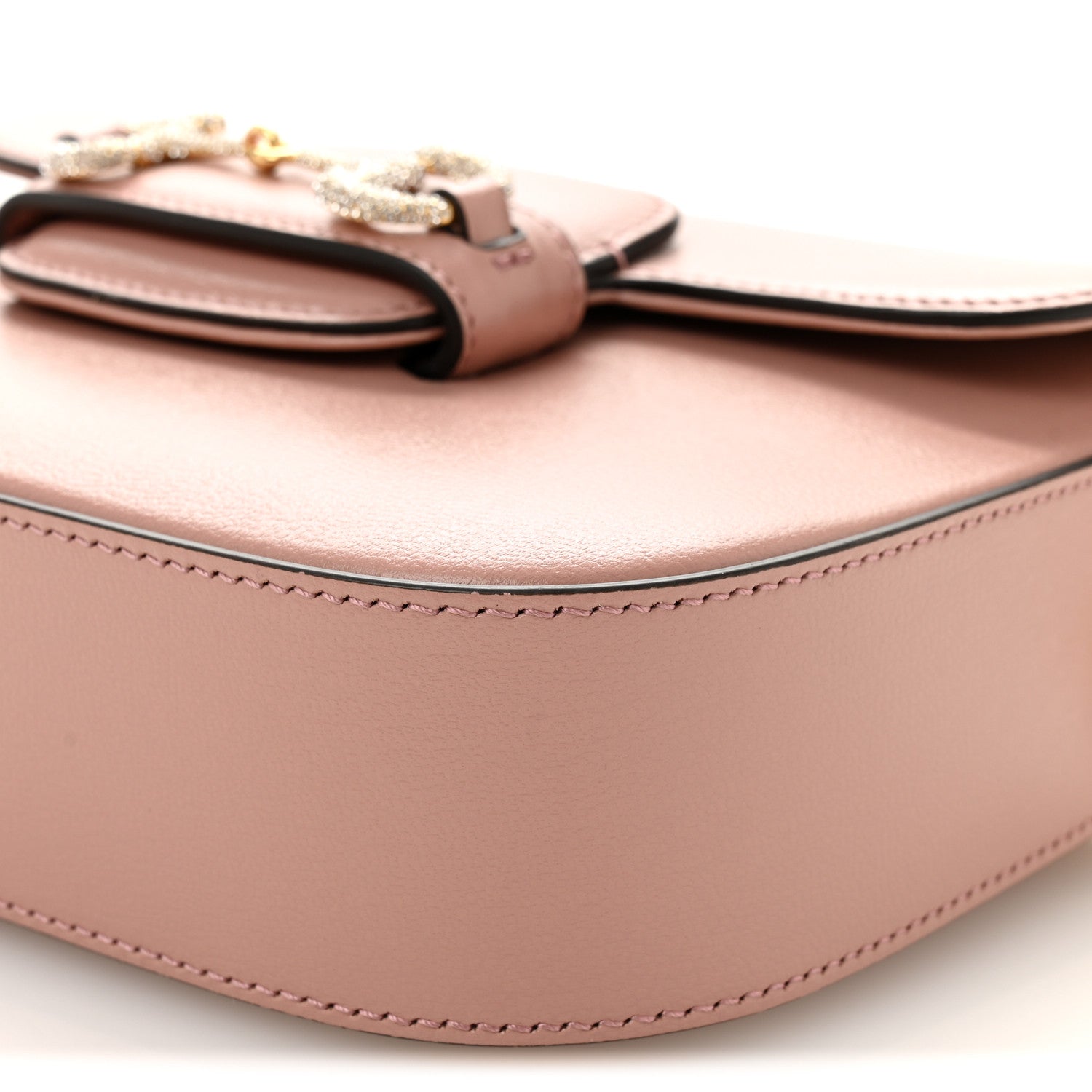 Gucci Azalea Calfskin Crystal GG Monogram Mini Horsebit 1955 Shoulder Bag Dusty Rose