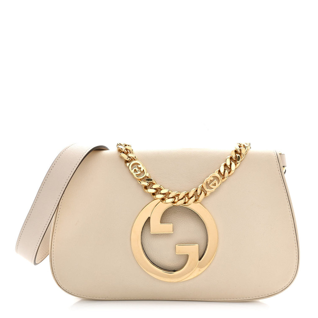 Gucci Roxy Calfskin Blondie Chain Shoulder Flap Bag Mystic White