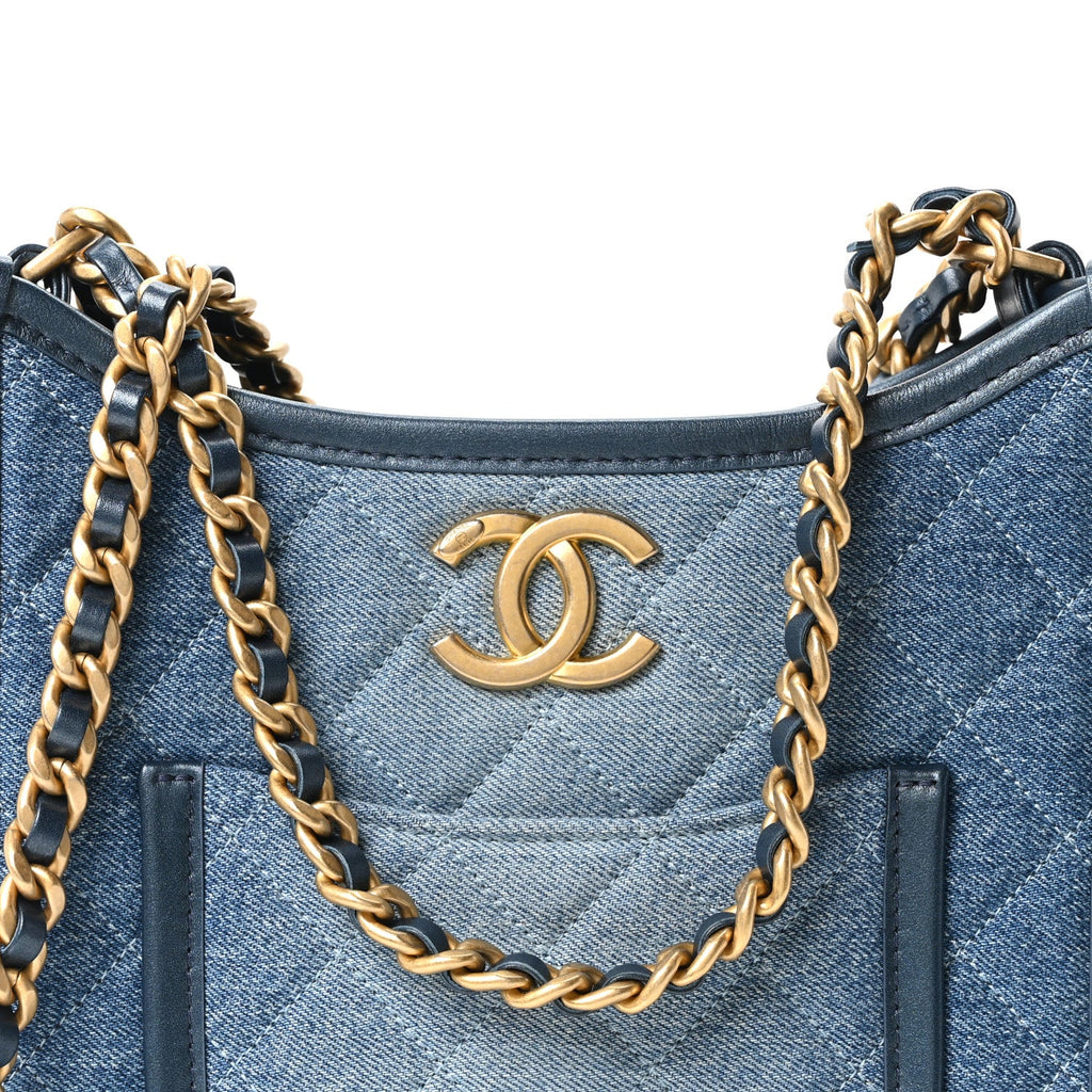 Chanel Washed Denim Quilted Small Hobo Blue