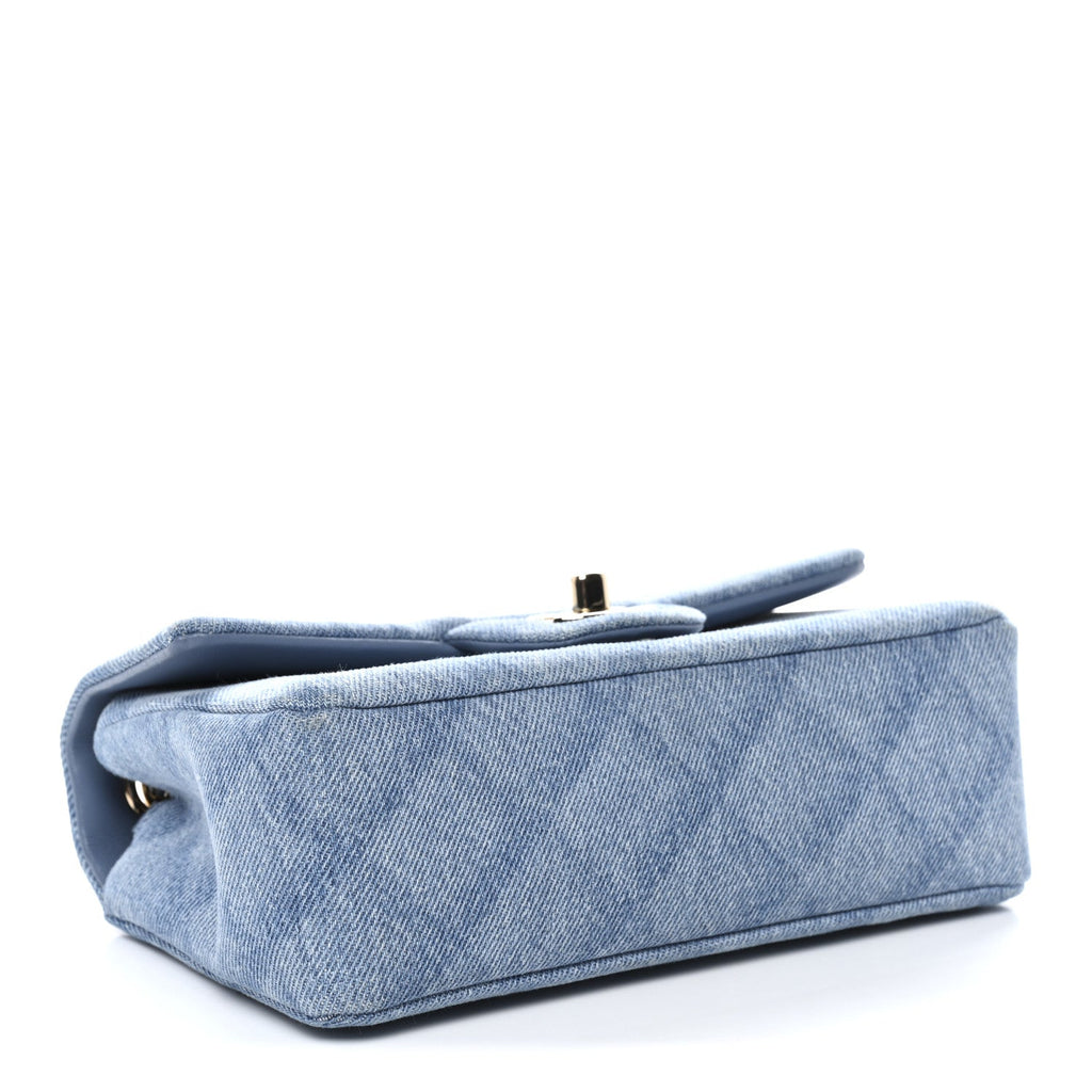 Chanel Printed Denim Quilted Mini Rectangular Flap Light Blue