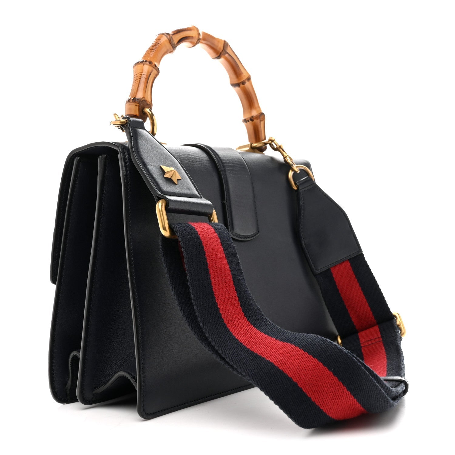 Gucci Moon Calfskin Web Medium Dionysus Bamboo Top Handle Bag Blue Emerald Hibiscus Red