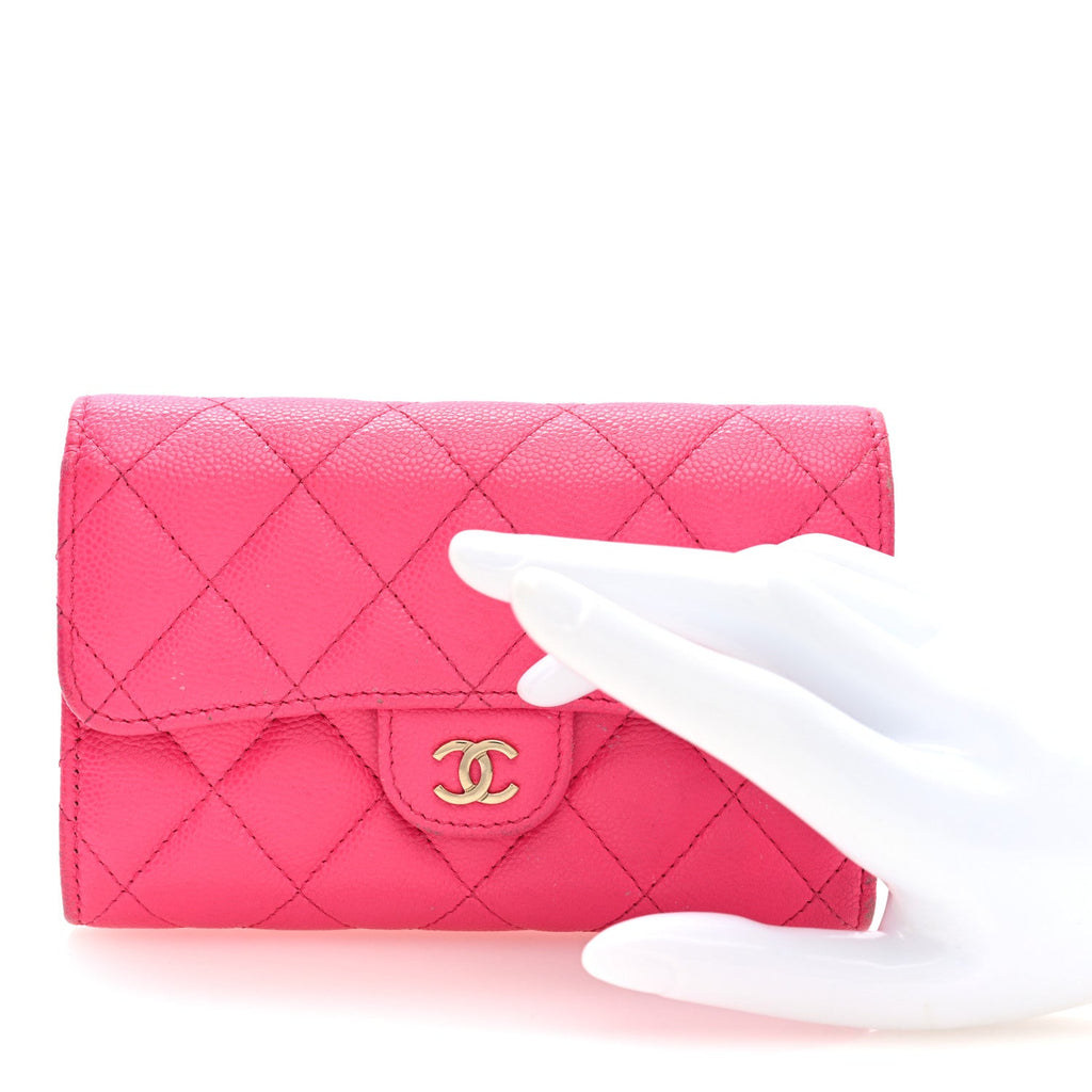 Caviar Quilted Medium Flap Wallet Dark Pink