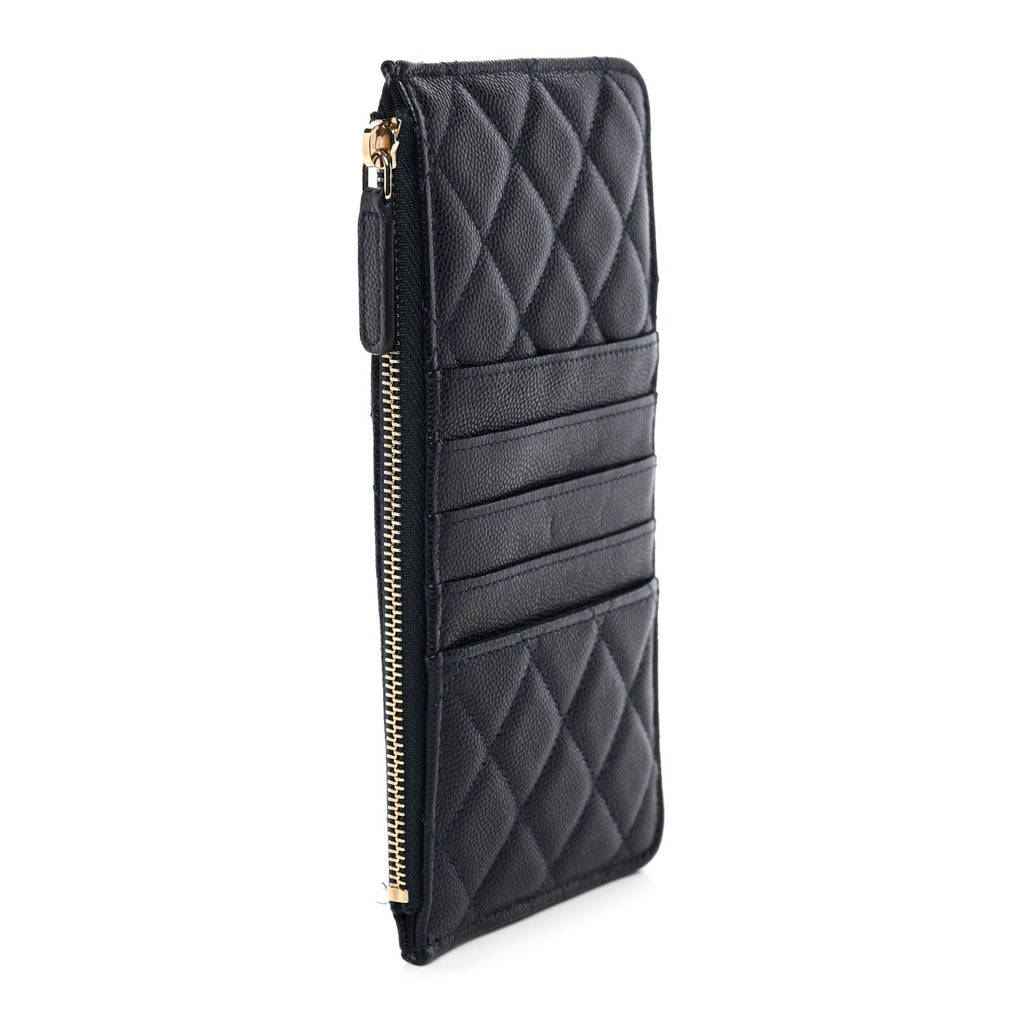 Caviar Quilted Classic Flat Wallet Pouch Navy