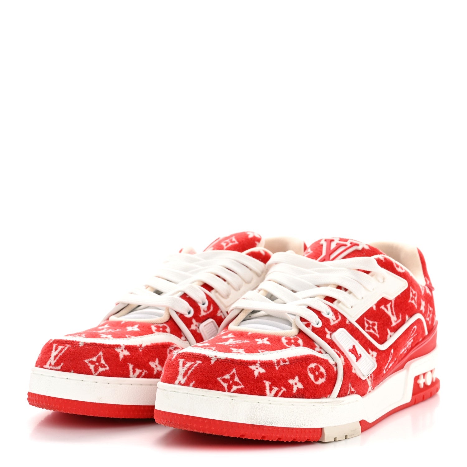 Louis Vuitton Jacquard Velvet Monogram Mens LV Trainer Sneakers 8 Red