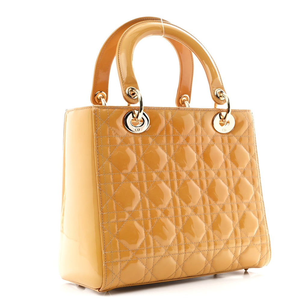Christian Dior Patent Cannage Medium Lady Dior Dark Beige