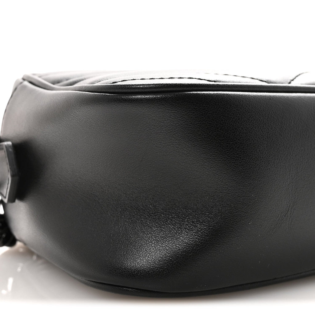 Gucci Calfskin Matelasse Monochrome Small GG Marmont Chain Shoulder Bag Black