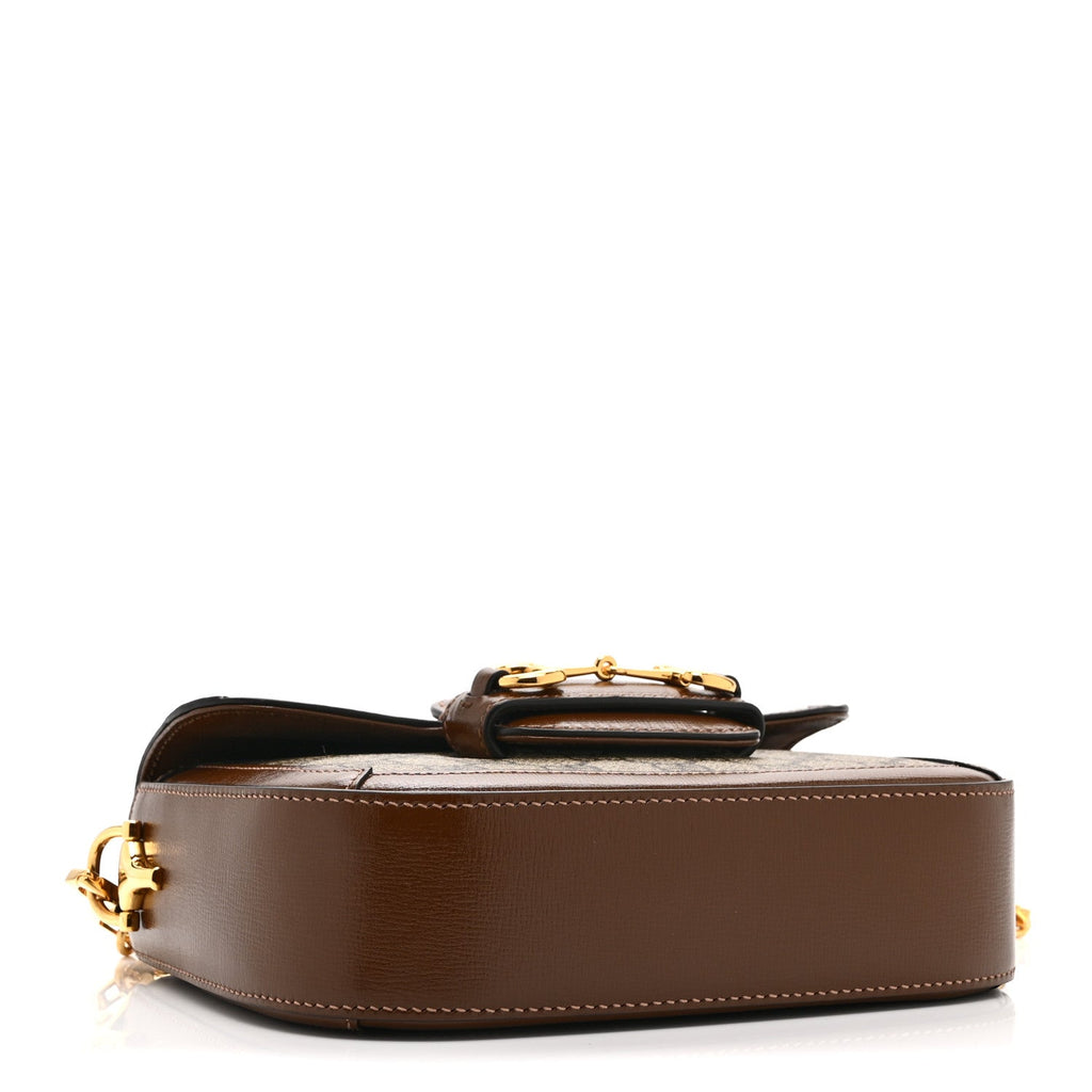 Gucci GG Supreme Monogram Web Mini Horsebit 1955 Shoulder Bag Beige Brown Sugar