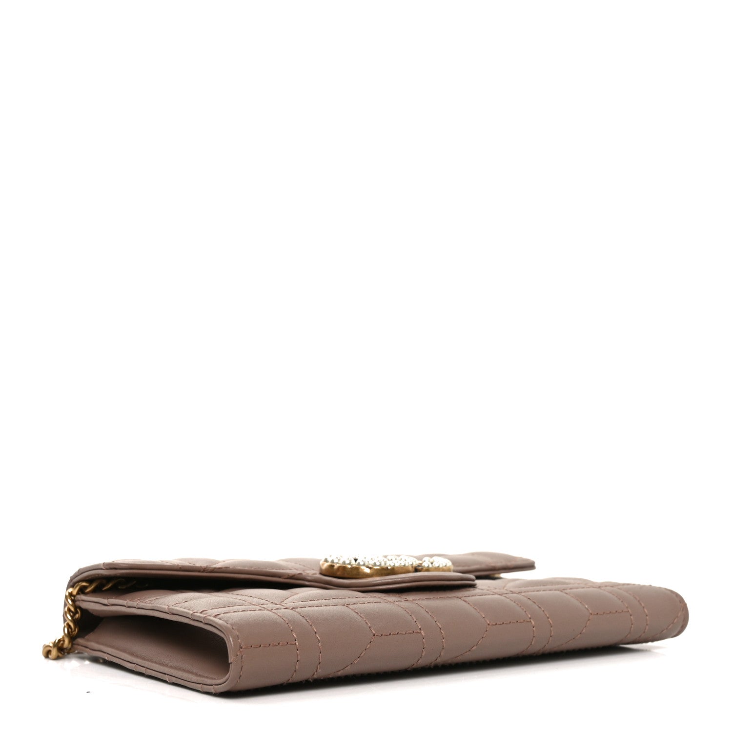 Gucci Calfskin Matelasse Mini Pearly GG Marmont Chain Wallet Porcelain Rose