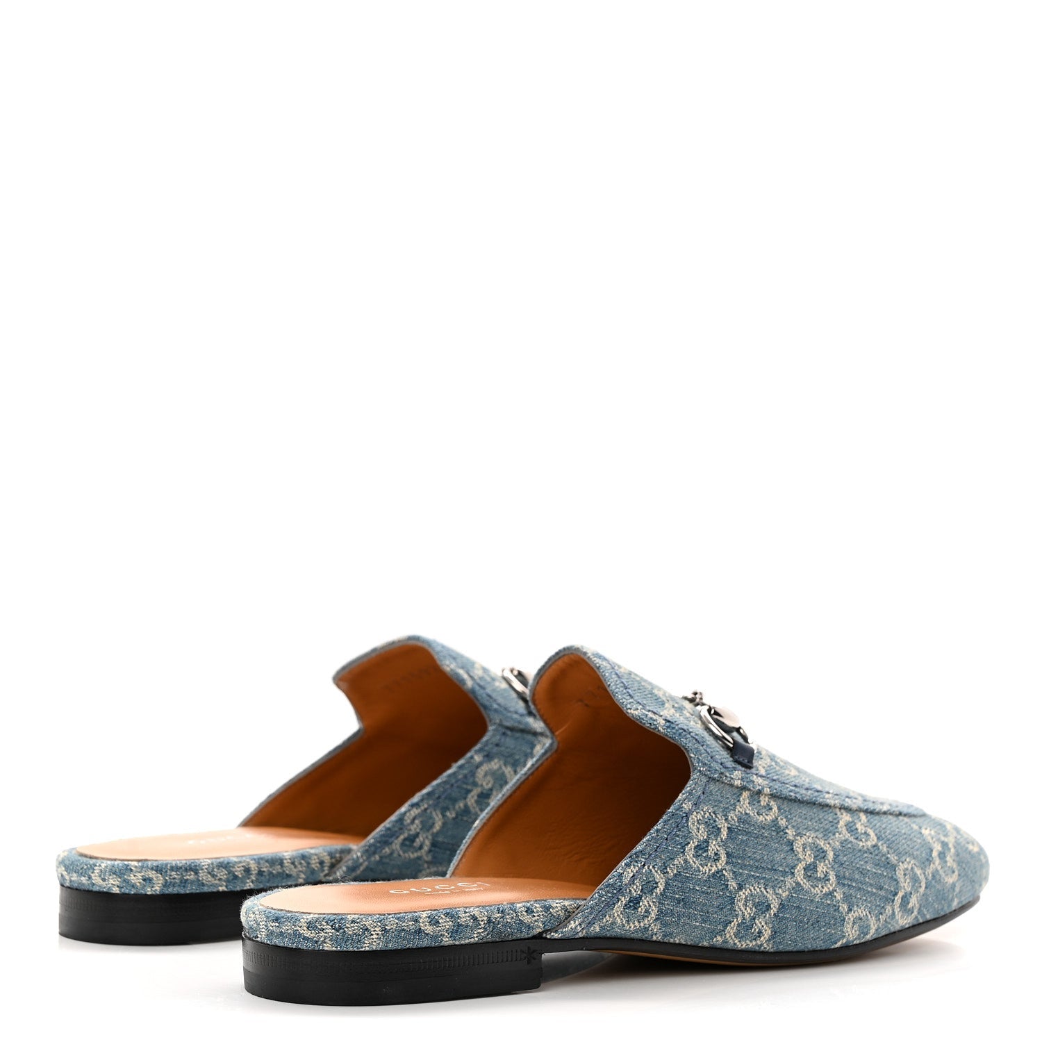 Gucci New Denim GG Malaga Kid Womens Princetown Slippers 37.5 Light Blue Royale