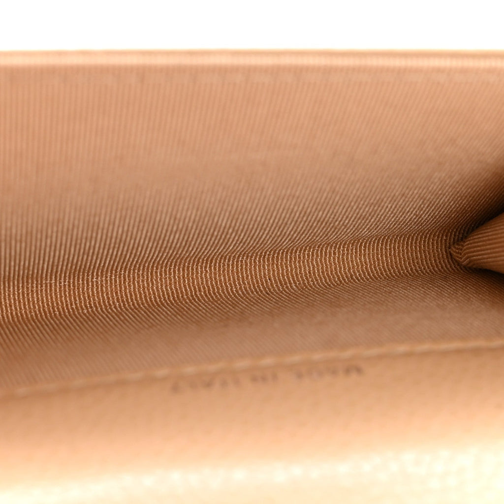 Caviar Quilted Flap Card Holder Wallet Beige