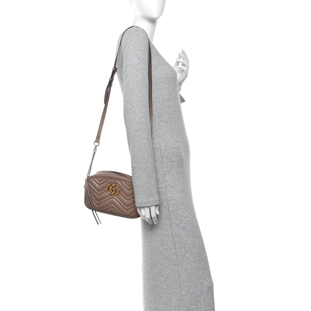 Gucci Calfskin Matelasse Small GG Marmont Chain Shoulder Bag Porcelain Rose