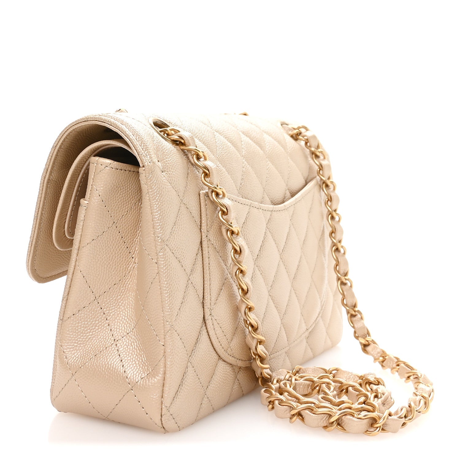 Chanel Metallic Caviar Quilted Small Double Flap Beige