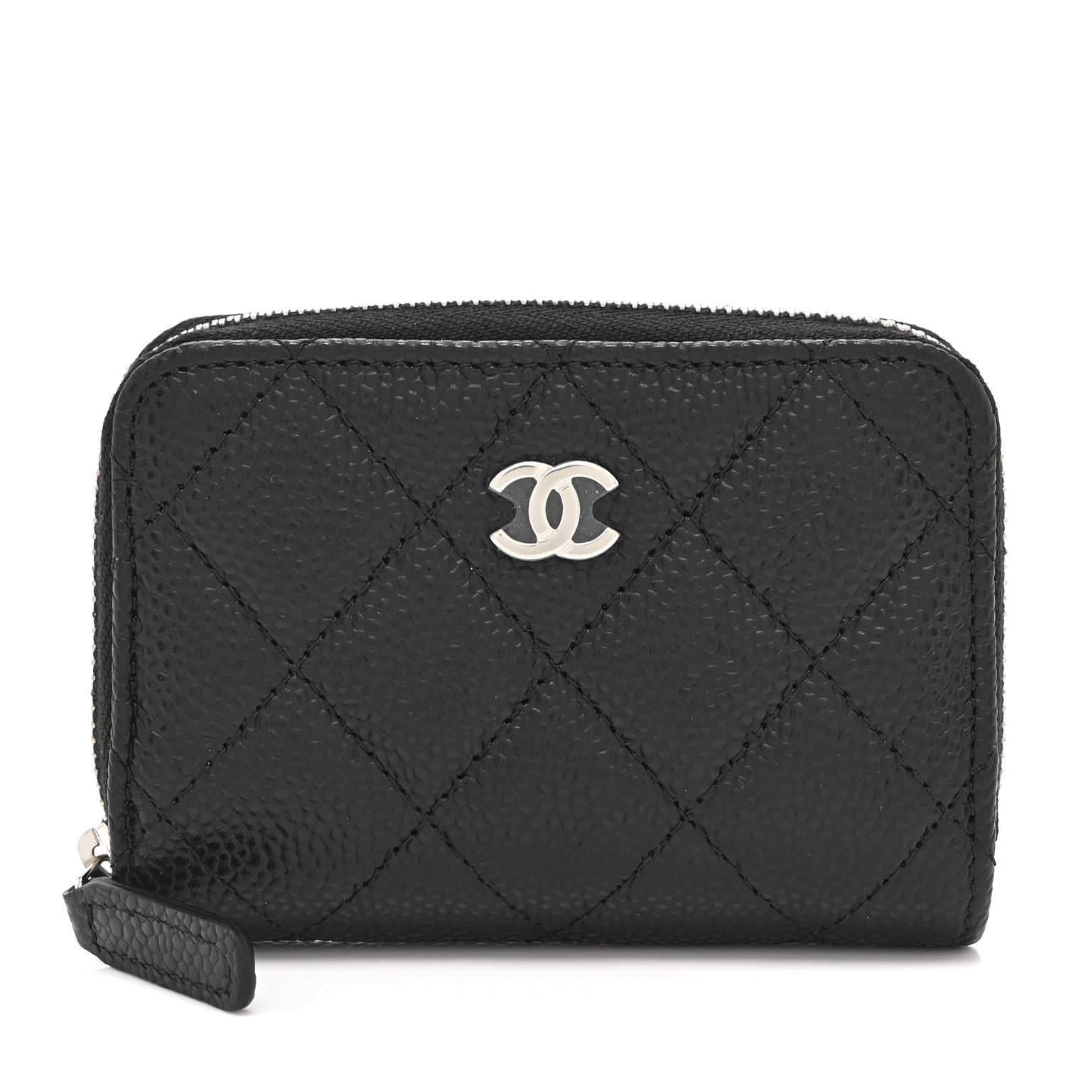 Caviar Quilted Zip Coin Purse Black