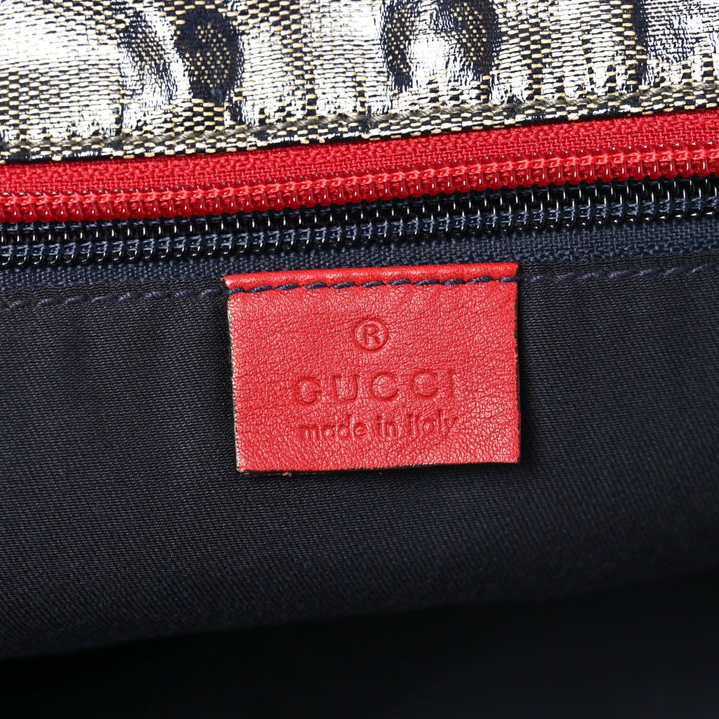 Gucci Crystal Monogram Large Web Handle Bucket Tote Red
