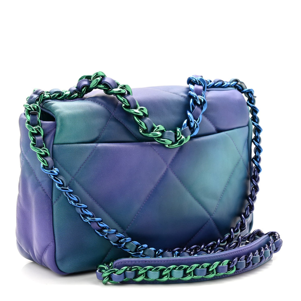 Chanel Tie Dye Calfskin Quilted Medium Chanel 19 Flap Blue Purple