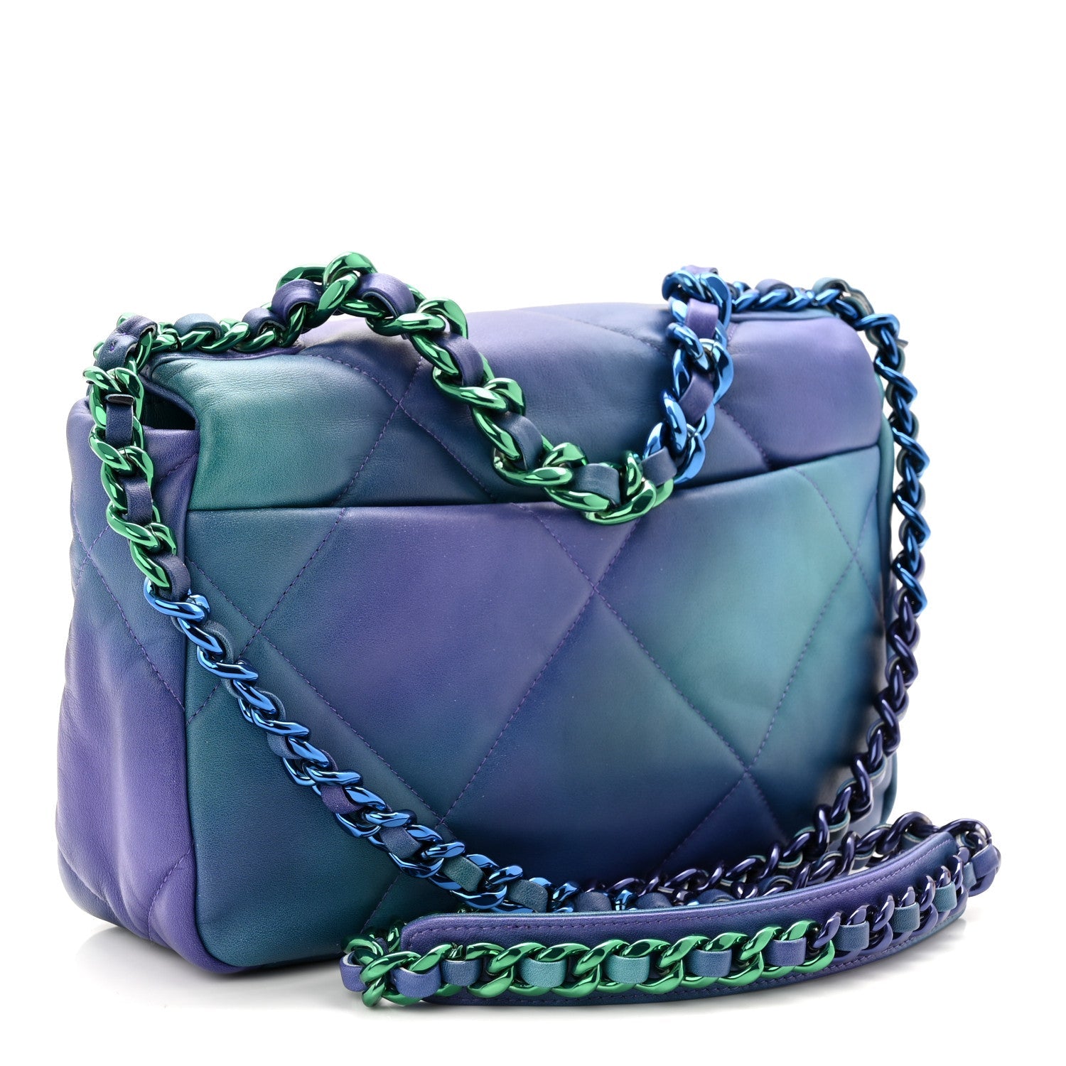 Chanel Tie Dye Calfskin Quilted Medium Chanel 19 Flap Blue Purple