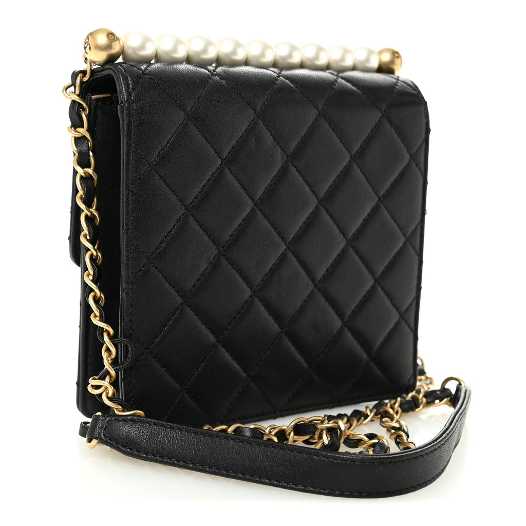 Chanel Goatskin Quilted Chic Pearls Flap Black
