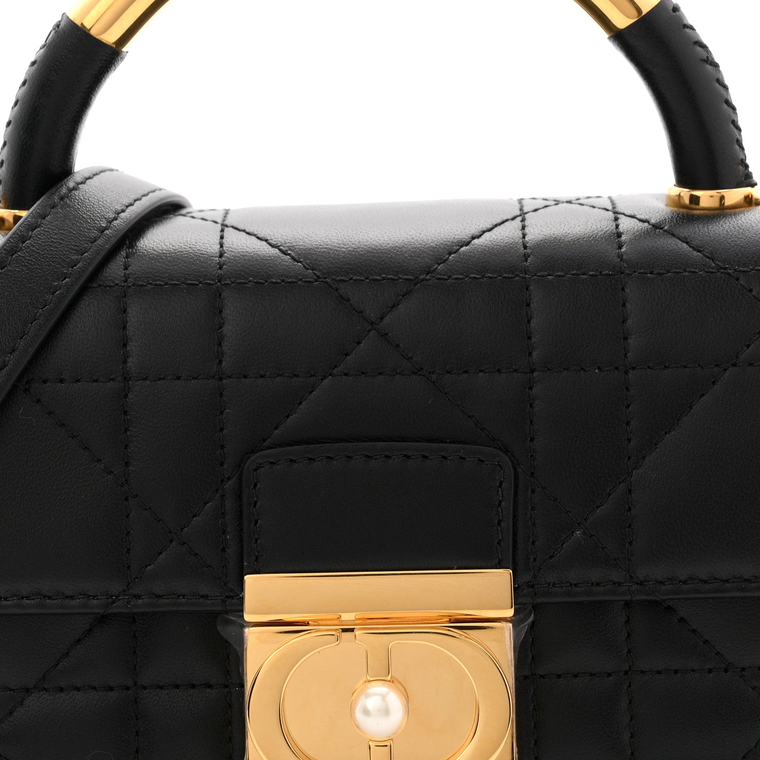 Christian Dior Calfskin Cannage Mini Ange Bag Black