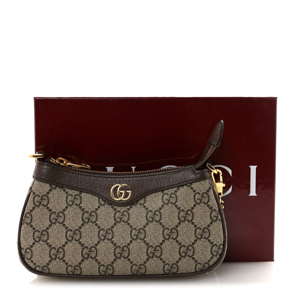 Gucci GG Supreme Monogram Textured Dollar Calfskin Mini Ophidia Chain Bag Beige Ebony