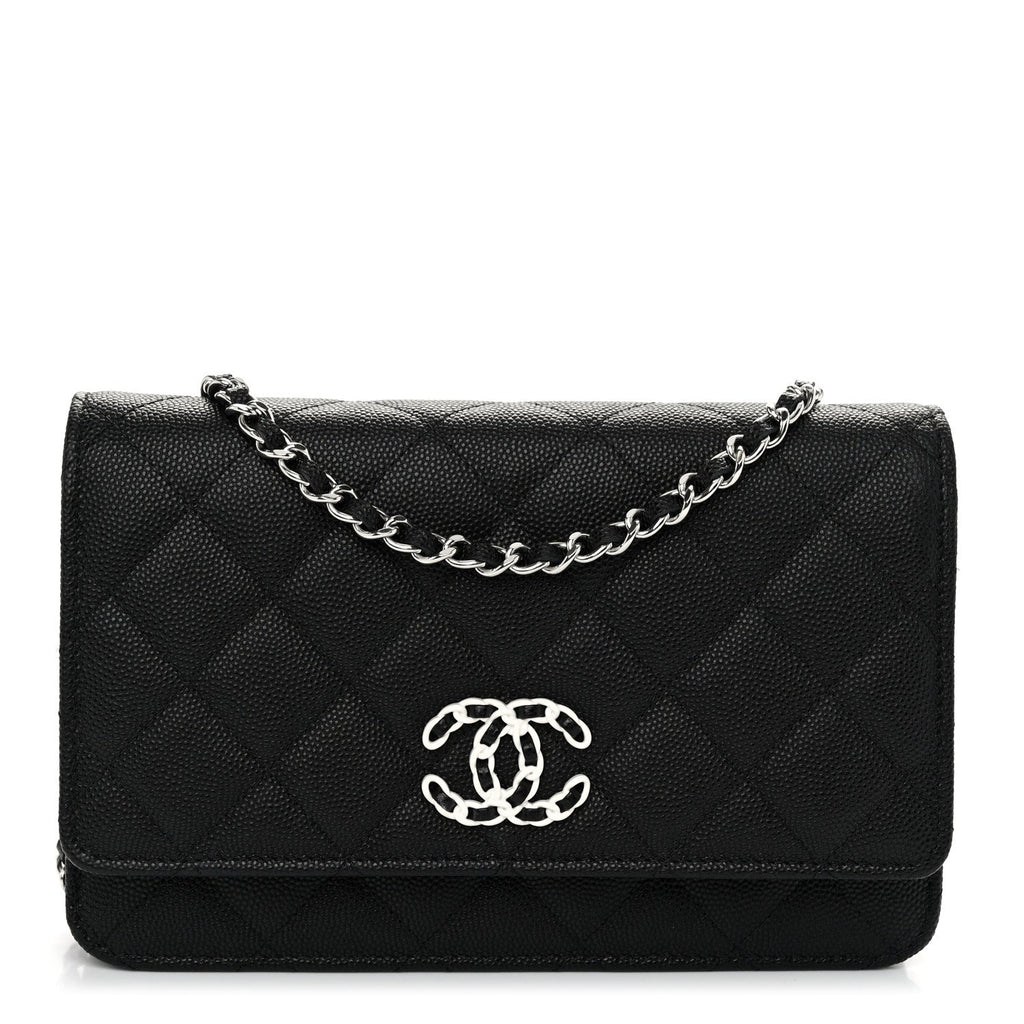 Chanel Caviar Quilted Chanel 19 Wallet On Chain WOC Black White