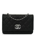 Chanel Caviar Quilted Chanel 19 Wallet On Chain WOC Black White