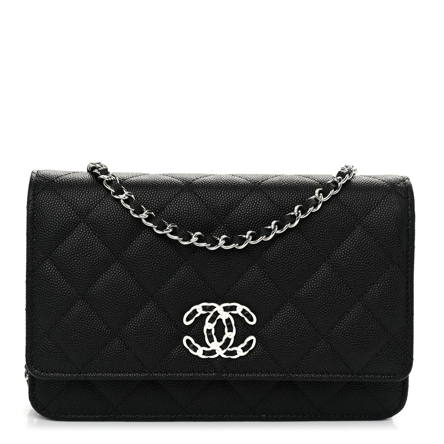 Chanel Caviar Quilted Chanel 19 Wallet On Chain WOC Black White