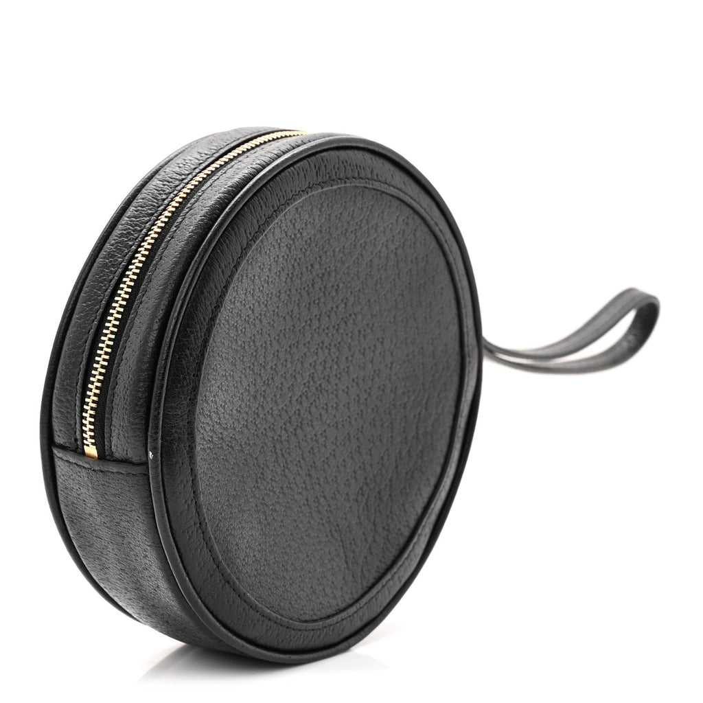 Gucci Textured Calfskin Web Ophidia Round Wrist Wallet Black