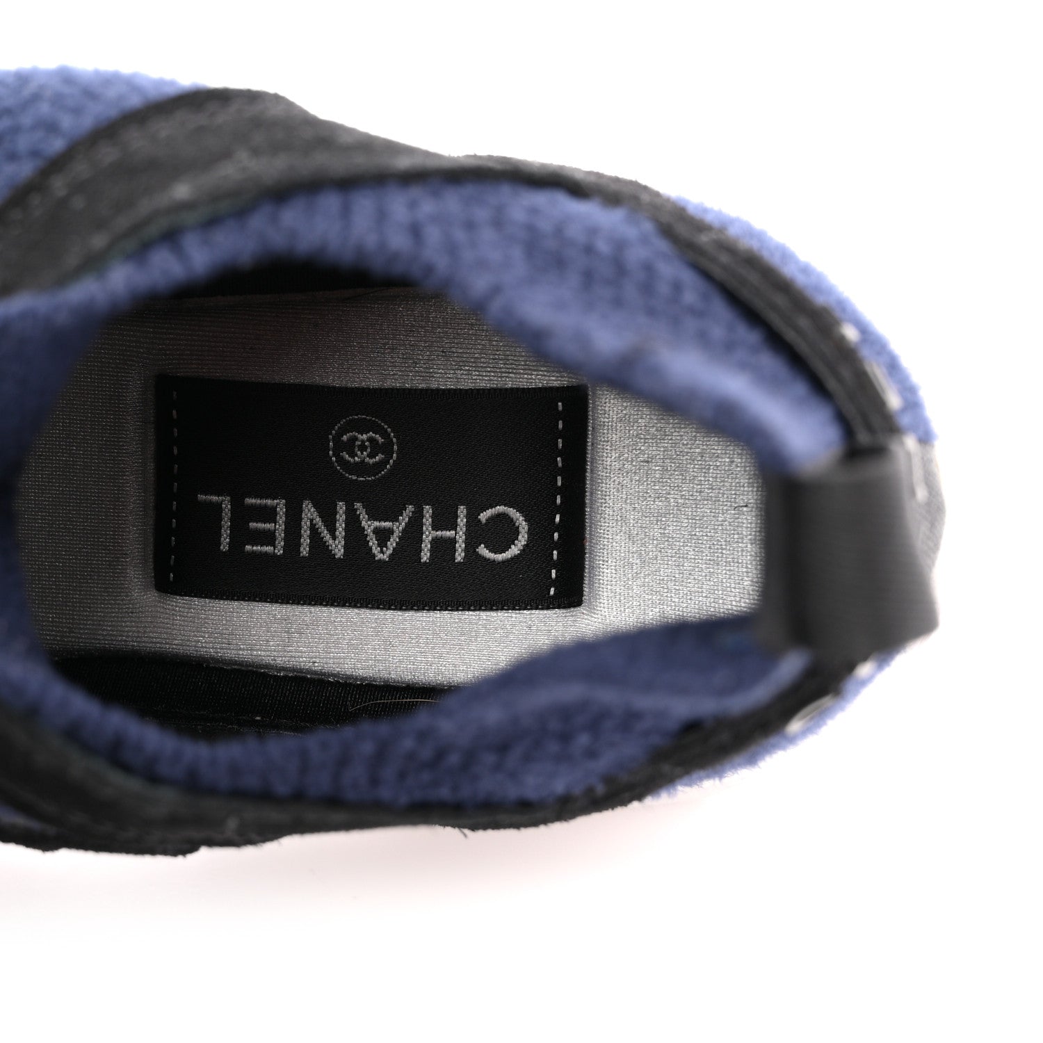 Knit Fabric Suede Calfskin Womens CC Sneakers 36 Navy Black