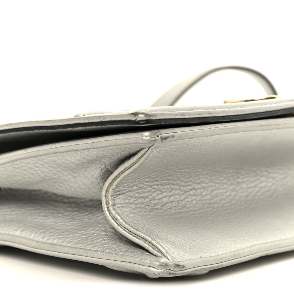 Christian Dior Metallic Grained Calfskin Medium Diorama Flap Bag Silver