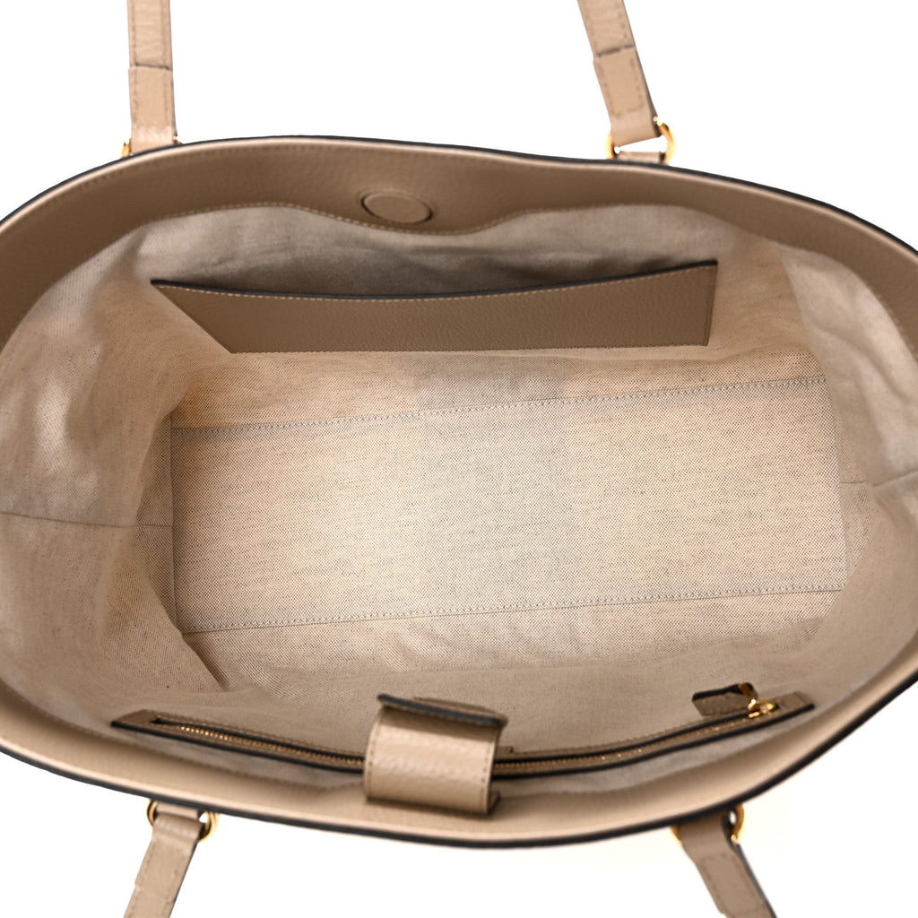 Gucci GG Supreme Monogram Textured Dollar Calfskin Web Medium Ophidia Shopping Tote Beige Mystic White Oatmeal