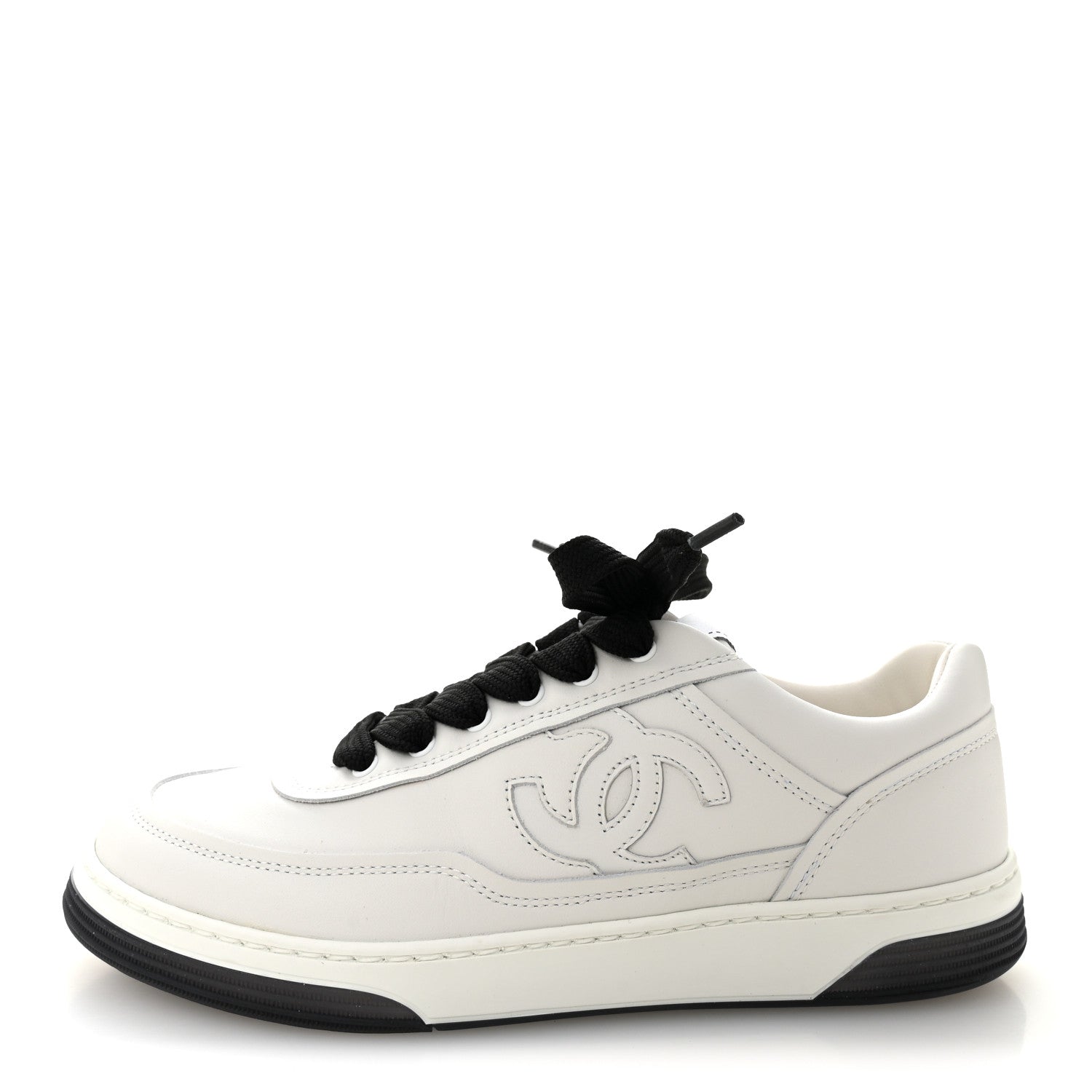 Calfskin CC Womens Sneakers 36 White Black