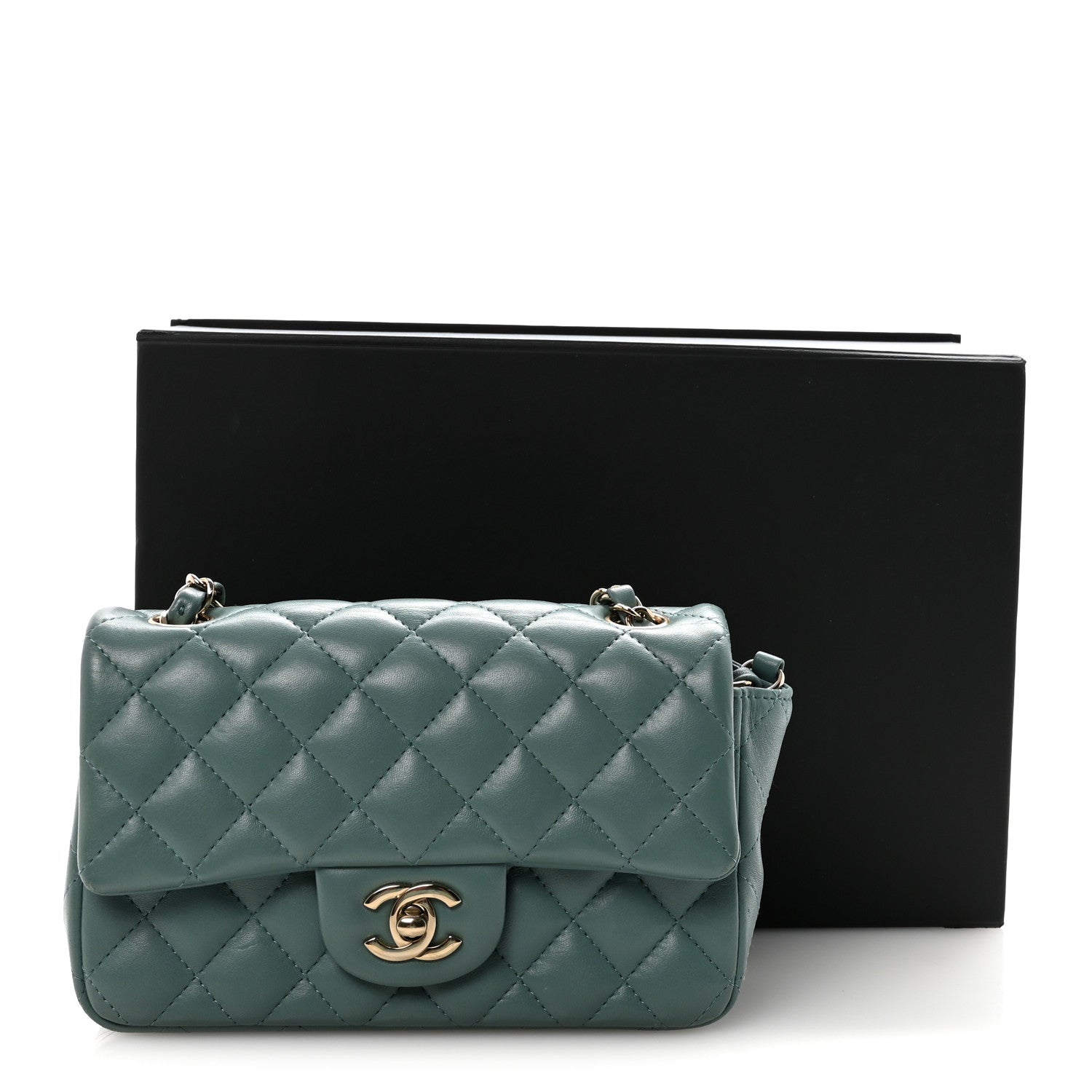 Chanel Lambskin Quilted Mini Rectangular Flap Green