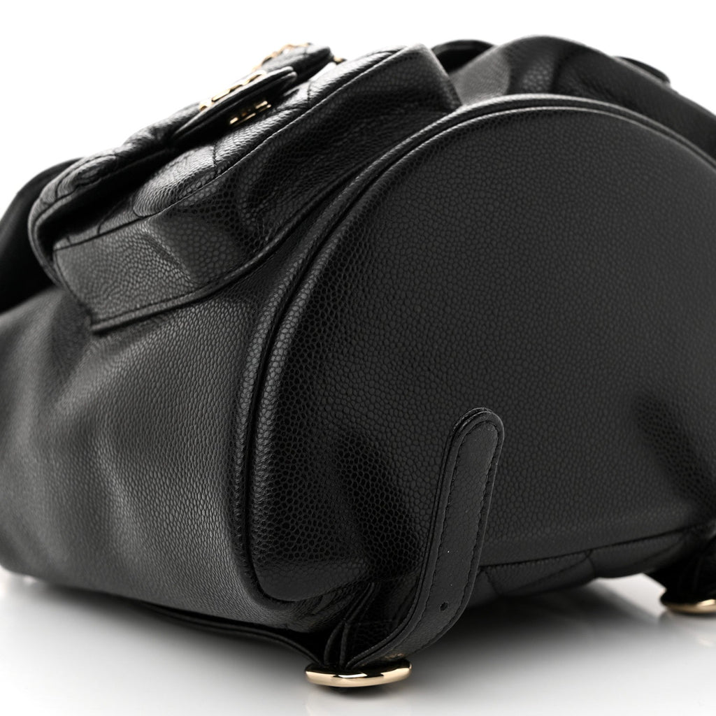 Chanel Shiny Caviar Quilted Medium Duma Pockets Drawstring Backpack Black