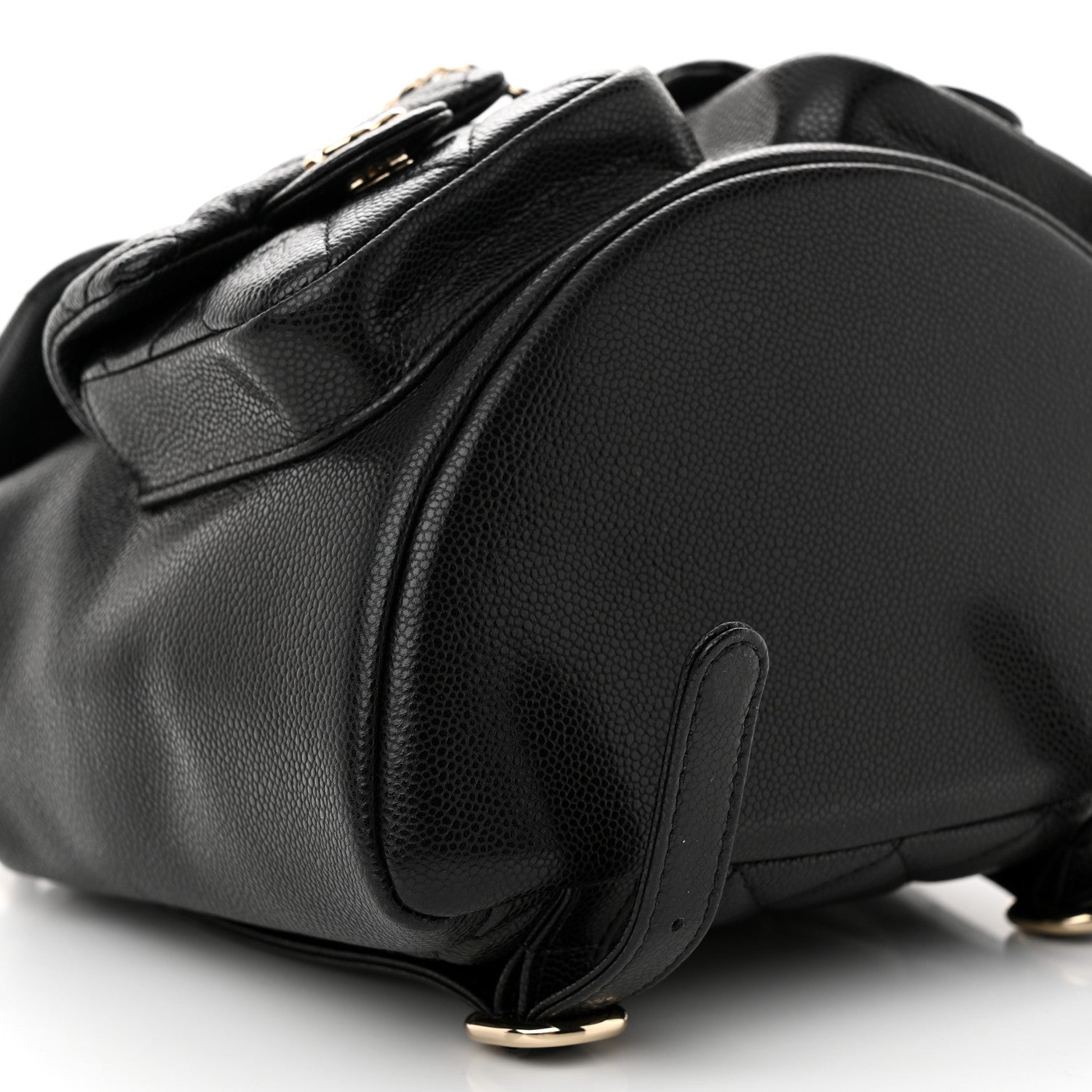 Chanel Shiny Caviar Quilted Medium Duma Pockets Drawstring Backpack Black