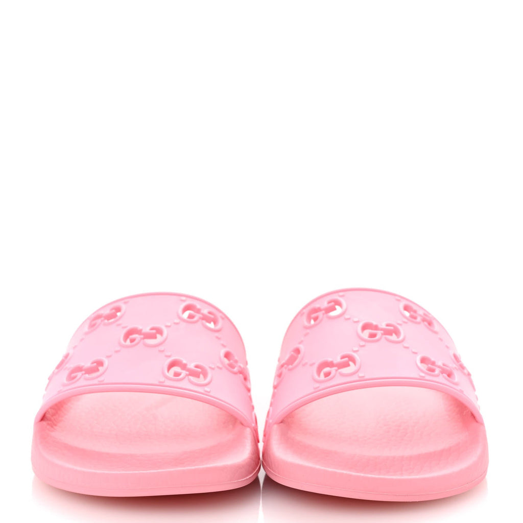 Gucci Rubber GG Monogram Perforated Womens Slide Sandals 36 Rose Box