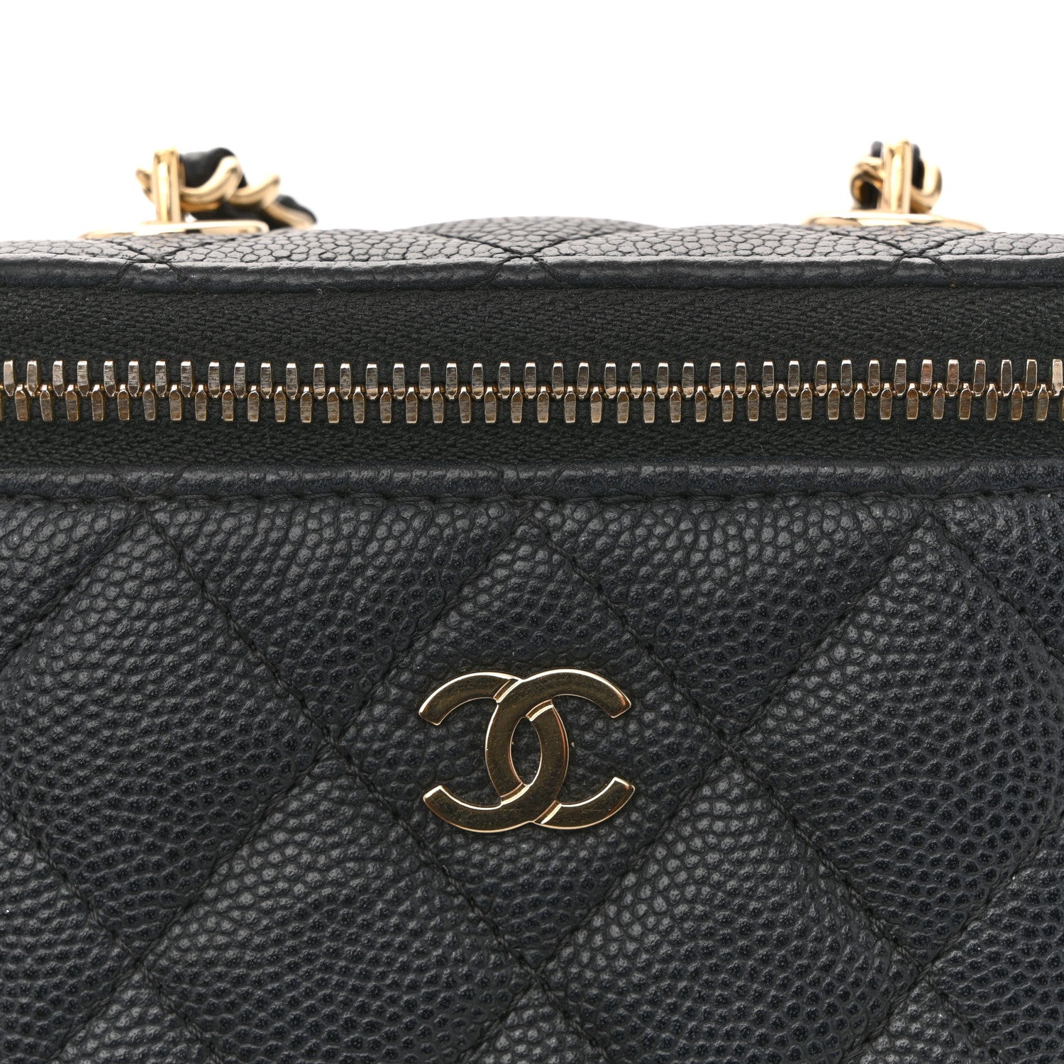Chanel Caviar Quilted Small Vertical Coco Beauty Vanity Case With Chain Black